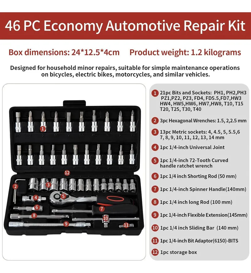 🧰 Caja de Llaves de Tubo 46 Piezas 🔧 – Kit Completo, Duradero y Listo para Cualquier Trabajo